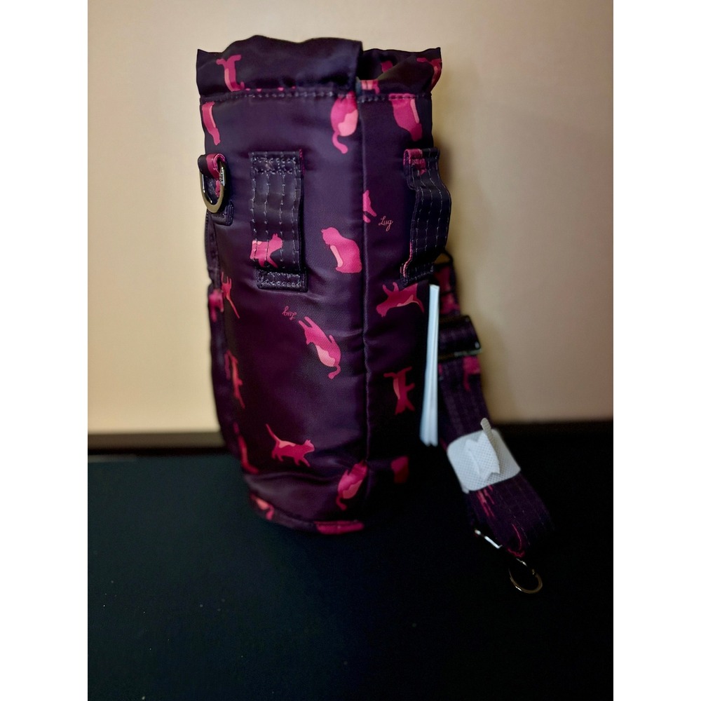 New Lug Huggie Water Bottle Holder Crossbody Bag Purple Cat-Astravaganza Print - Picture 7 of 9